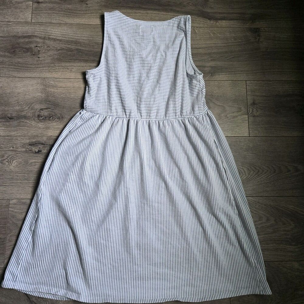 A Glow Maternity Dress Size M Medium Blue White Striped Sleeveless Pockets Comfy - Picture 8 of 9